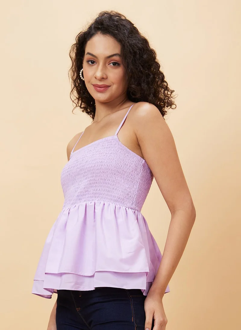 globus Globus Women Shoulder Strap Smocked Peplum Top