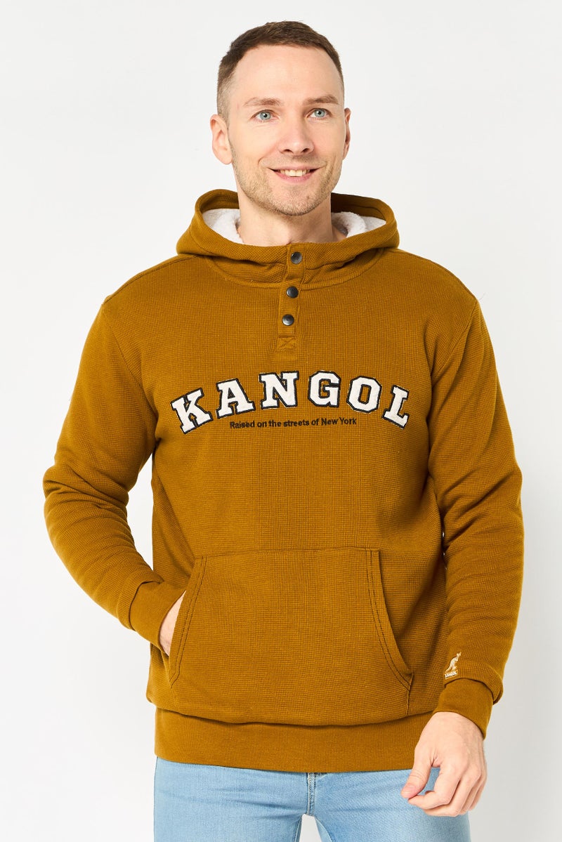 KANGOL Men Embroidered Logo Long Sleeve Hoodie, Dark Mustard - Image 1