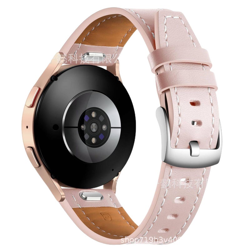 Adjustable Leather Classic Strap Smartwatch Band Compatible with Samsung Galaxy Watch 7 with Fit Replacement Strap Pink - Image 1