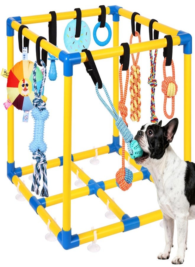صالة ألعاب WLLEYAY للجراء الصغيرة مع 10 ألعاب معلقة، صالة ألعاب داخلية قابلة للإزالة، إطار من مادة PVC مع أحزمة مطاطية قابلة للتعديل، ألعاب شد تفاعلية للكلاب، لعبة حبل لإبقائهم مشغولين. - Image 1