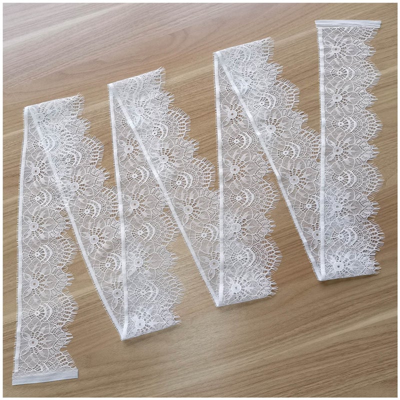NonElastic Eyelash lace Trim2pcs White lace Ribbon 95cmWidth x 300cmLength Scallop Sewing lace for DIY Craft Projects Like Bridal Veil Gift Wrapping Doll Sewing and Home Decor2 pcs White