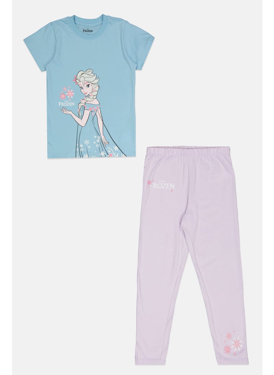 Disney FROZEN Kids Girl 2 Piece Short Sleeve Allover Print Pajama Set, Multicolor  - Image 1
