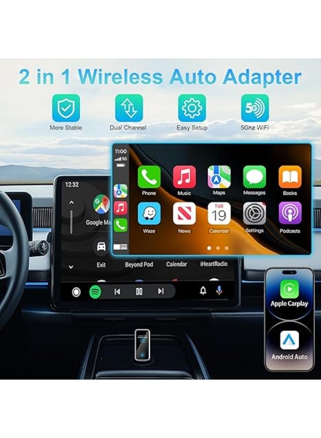 محول سيارة لاسلكي 4 في 1 – يحوّل CarPlay وAndroid Auto السلكي إلى لاسلكي، وصّل وشغّل لأجهزة iPhone iOS 10+ وAndroid 11+، متوافق مع السيارات من 2015 - Image 5