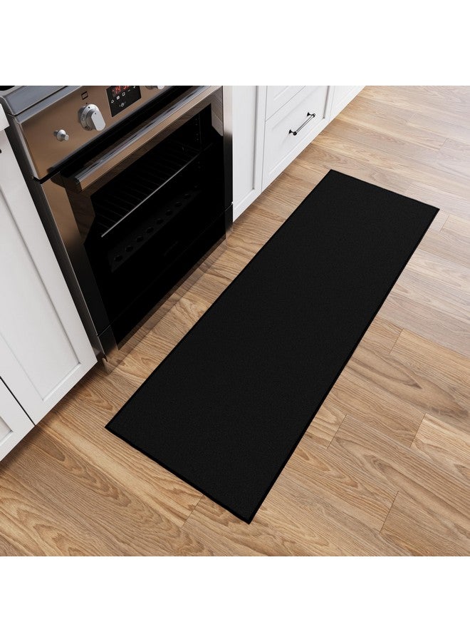 Ottomanson Hallway Runner Rug 20" x 59" Non Slip Solid Area Rugs Easy to Clean Laundry Rug Runner Durable & Pet Friendly Floor Carpet Runners for Hallways Entryway Living Room Kitchen, Black - Image 1