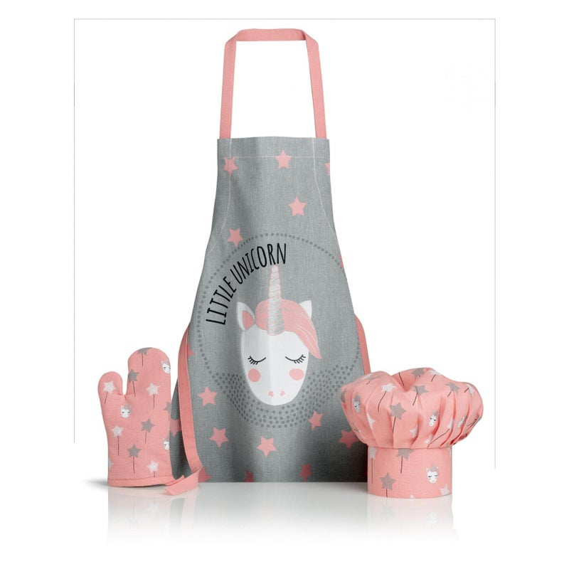 Kids Unicorn Apron, Glove & Chef Hat Set