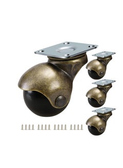 2 inch Caster Wheels for Furniture, Antique Brass Casters Set of 4, Solid Ball Casters for Furniture, Swivel Plate Casters Furniture Wheels Heavy Duty for Furniture, Chairs, Cabinets