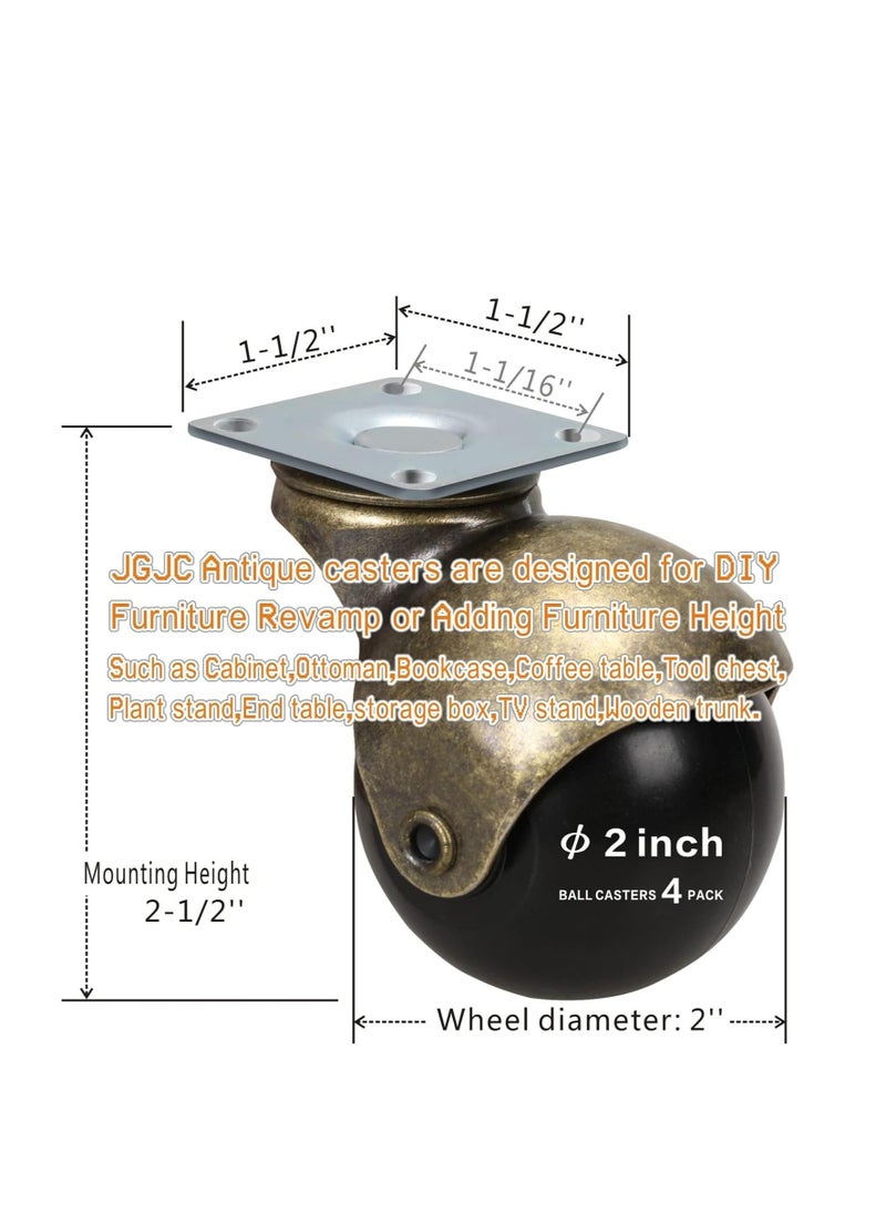 SYOSI - 2 inch Caster Wheels for Furniture, Antique Brass Casters Set of 4, Solid Ball Casters for Furniture, Swivel Plate Casters Furniture Wheels Heavy Duty for Furniture, Chairs, Cabinets - Image 1