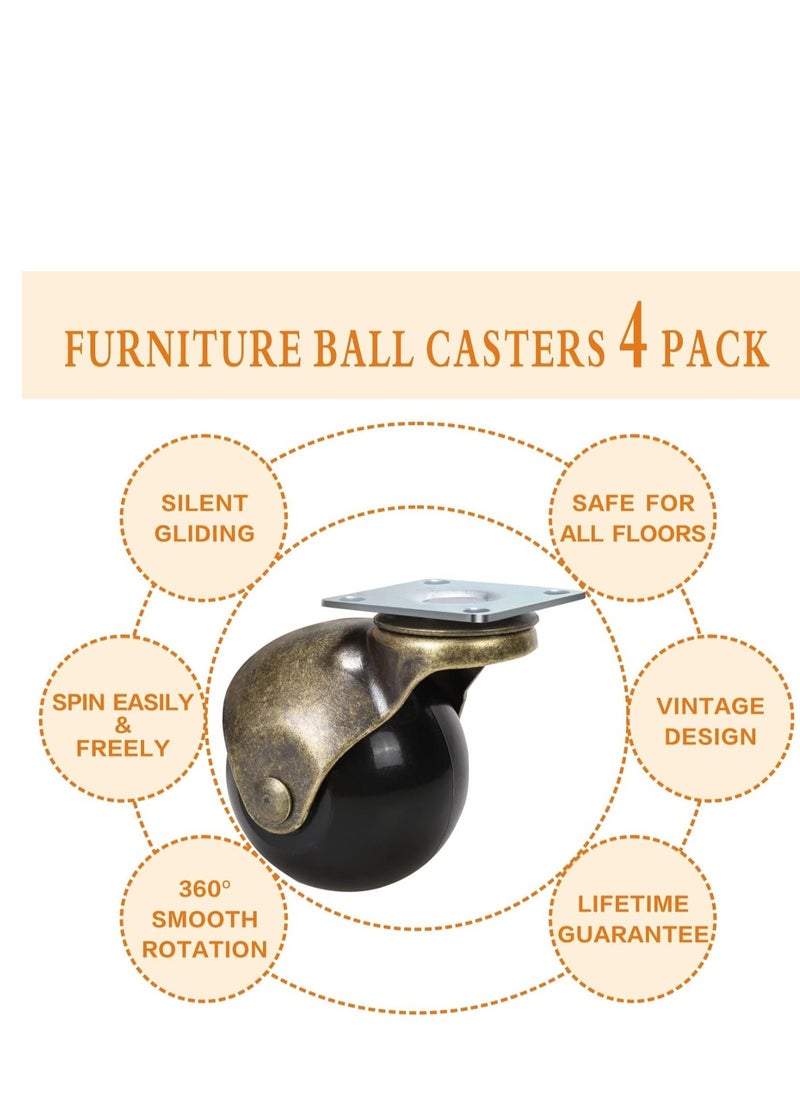 SYOSI - 2 inch Caster Wheels for Furniture, Antique Brass Casters Set of 4, Solid Ball Casters for Furniture, Swivel Plate Casters Furniture Wheels Heavy Duty for Furniture, Chairs, Cabinets - Image 1