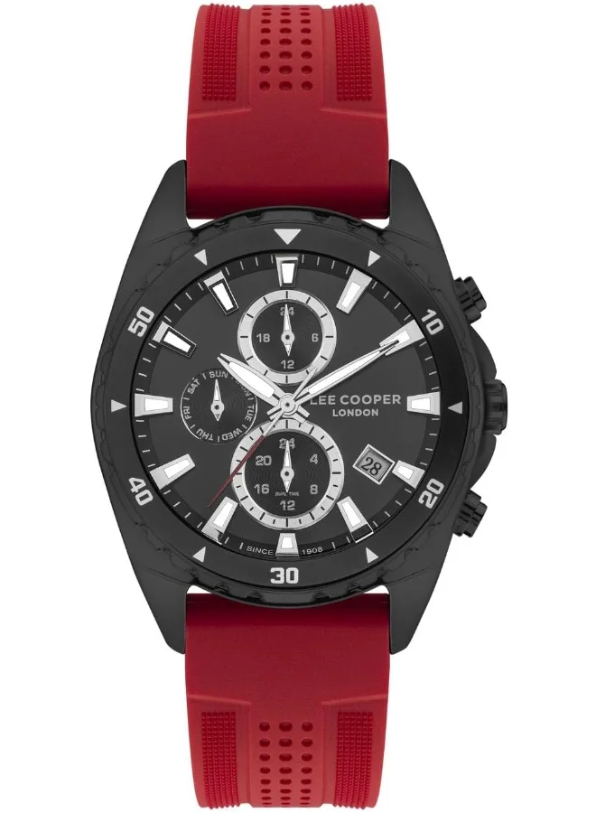 لي كوبر Lee Cooper Men's Quartz Movement Watch, Multi Function Display and Silicone Strap - LC07527.658, Red