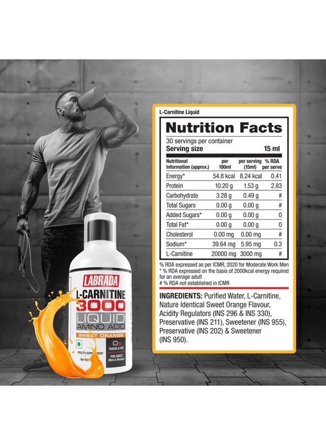 LABRADA L-Carnitine 450Ml |3000Mg Liquid Amino Acid With 0G Sugar (30 Servings, Sweet Orange) - Image 4