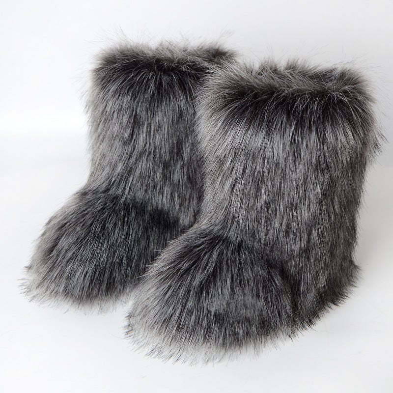 Boots Children'S Winter Warm Thickness Non-Slip Shibuya Mao Mao Boots Mid-Tube Stylish Snow Boots - Image 4