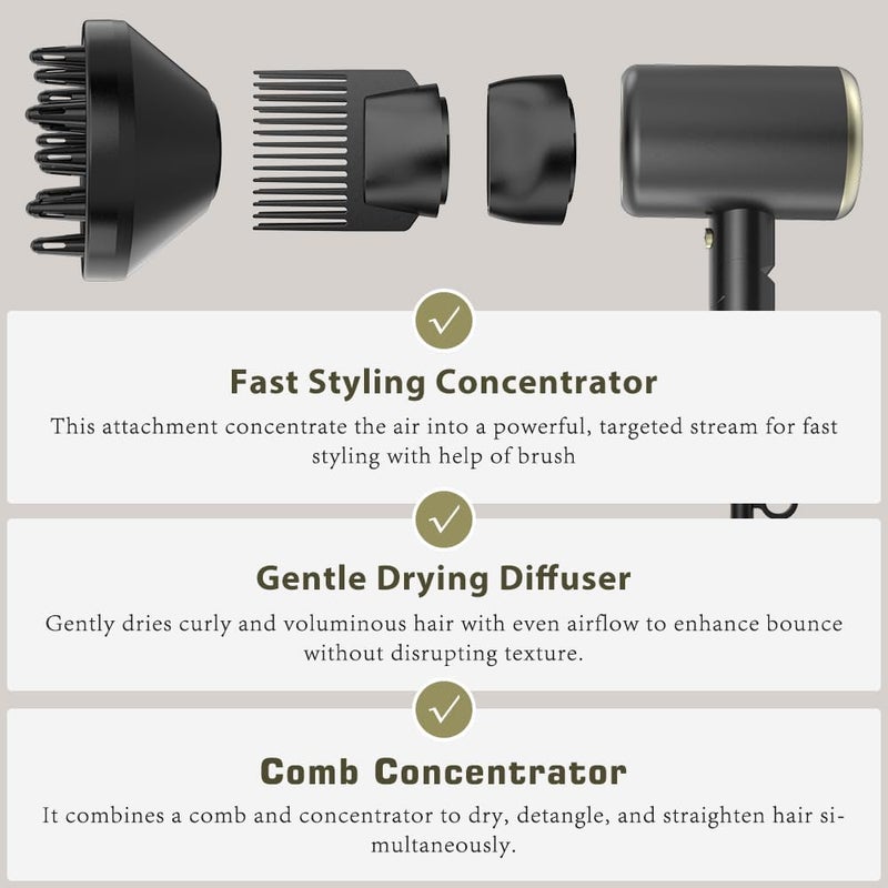 Oxsaytee 2400W Hair Blow Dryer with Diffuser, Foldable Mini Travel Hair Dryer, Ionic Hair Dryer With Storage Bag & Bracket, Bow Dryer for Curly Hair Fast Drying For Home Salon Travel （Black） - Image 3