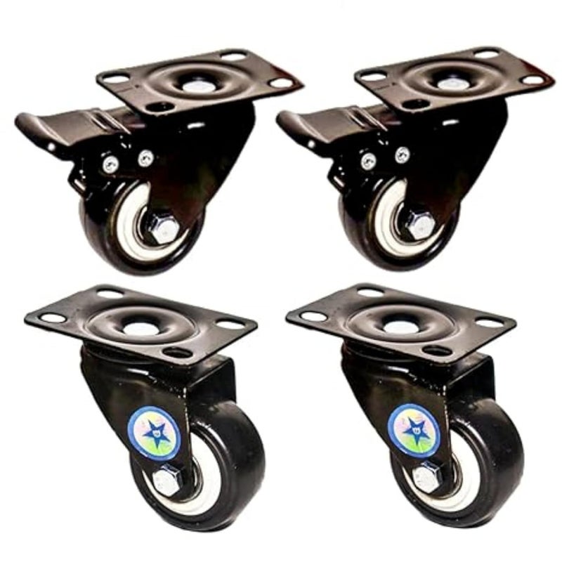 VITSZEE Heavy Duty PU Swivel Caster Wheels 15 inch Pack of 4 with 360 Degree Top Plate 2 with Brakes 2 Without Brakes for multipurpose use in Home decor improvement