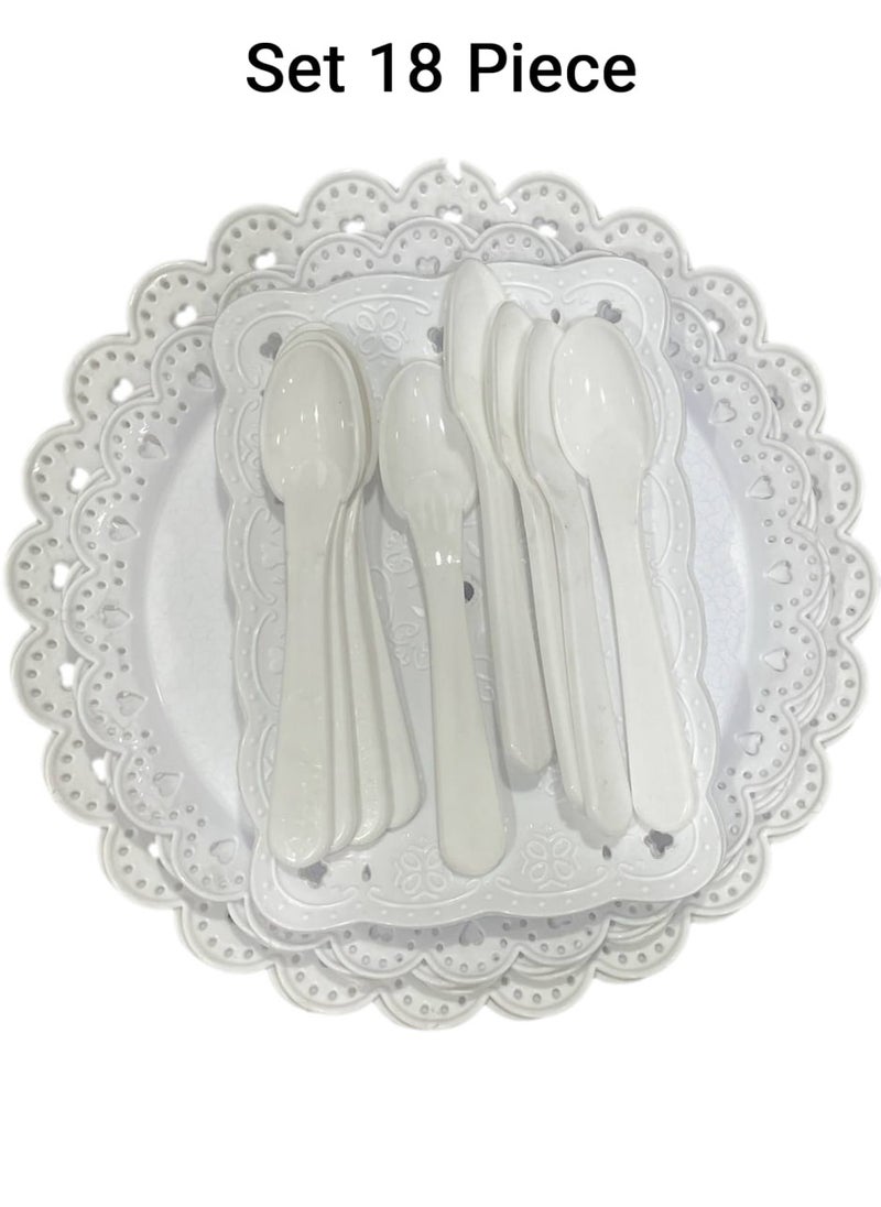CATANES - 18-Piece Debossed Plastic Plate and Spoon Set Reusable Plastic Useful for Parties, Babies and Outdoors - Image 1