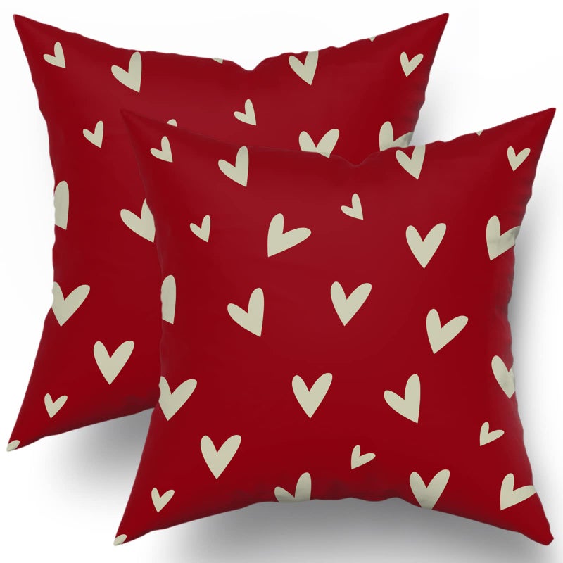 Valentines Day Pillow Covers 20x20 Set of 2 Red Love Heart Holiday Decorative Throw Pillows Romantic Valentine Themed Gifts Pillowcase Cotton Square Cushion Cover Decor for Home Couch Bed Soft
