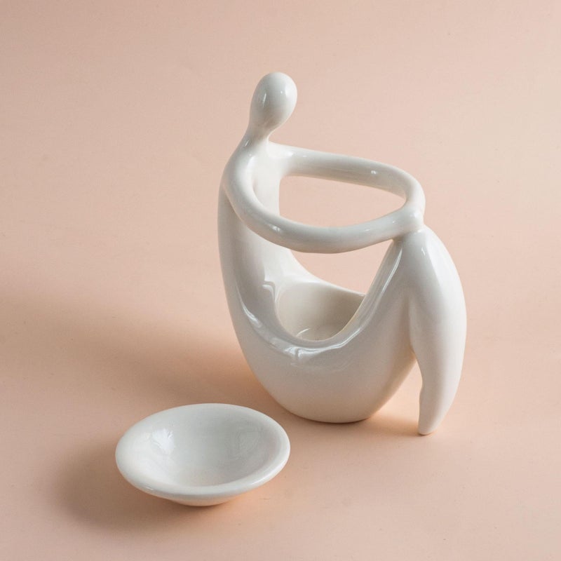 Warmself Beauty Essential Oil Burner Wax Melt Burners, Aromatherapy Aroma Burner Ceramic Oil Diffuser Candle Tealight Holder Home Bedroom Decor-Wait A Moment - Image 5