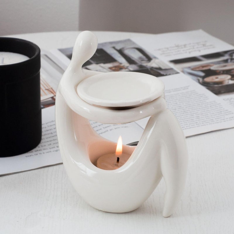 Warmself Beauty Essential Oil Burner Wax Melt Burners, Aromatherapy Aroma Burner Ceramic Oil Diffuser Candle Tealight Holder Home Bedroom Decor-Wait A Moment - Image 1
