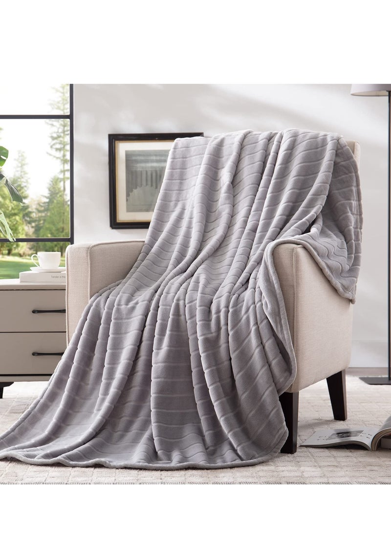 Cool Baby COOLBABY Plush Throw Blanket Super Soft Fuzzy Warm Blanket 330 GSM Lightweight Fluffy Cozy Luxury Decorative Stripe Blanket for Bed Couch  50"* 60" Grey  - Image 1