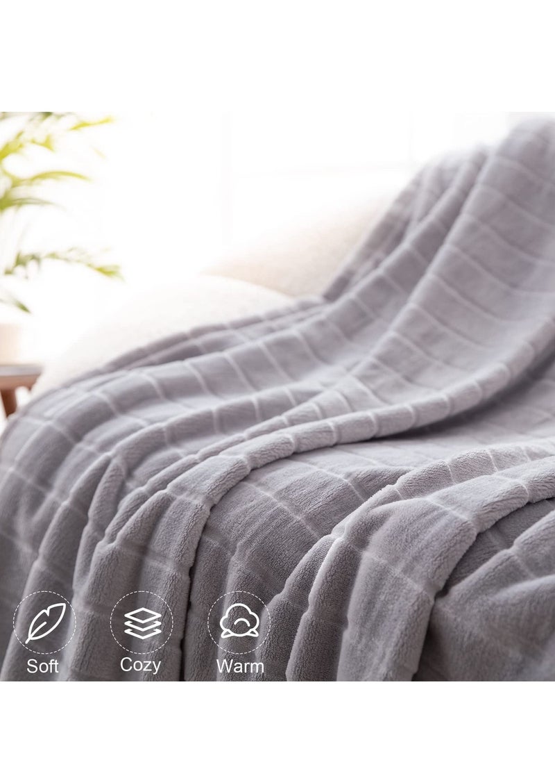 Cool Baby COOLBABY Plush Throw Blanket Super Soft Fuzzy Warm Blanket 330 GSM Lightweight Fluffy Cozy Luxury Decorative Stripe Blanket for Bed Couch  50"* 60" Grey  - Image 2