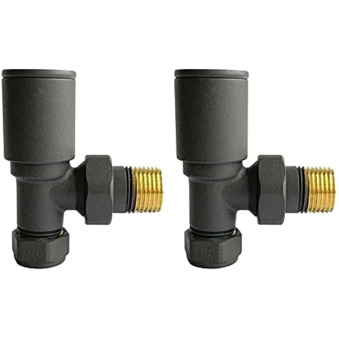UKDD TOWEL RAILS VALVE RADIATORS SUITABLE FOR INSTALLATION OF YOUR HEATED DESIGNER MINIMALIST CENTRAL HEATING SYSTEM (TOWEL RAIL ANGLED ANTHRACITE VALVES (PAIR)) - Image 1