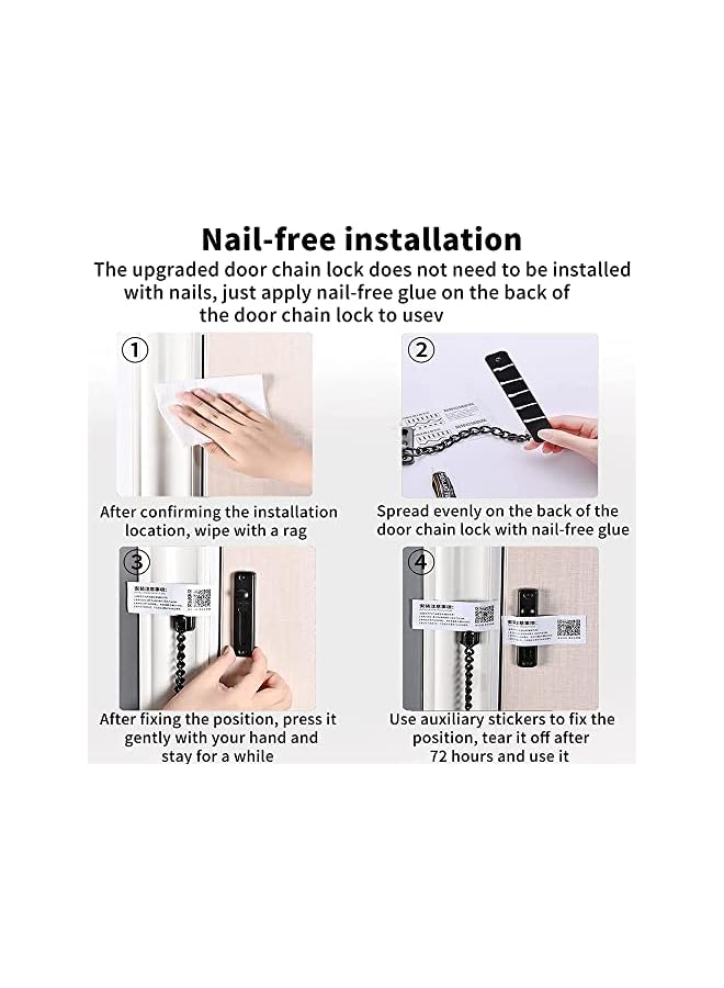 PROMASS Stainless Steel Chain Door Guard with Spring Anti-Theft Press Lock, Punch Free Door Chain Lock, Bedroom Home Apartment Hotel Security Door Sliding Safety Chain Lock Stainless Steel Easy Installation - Image 5