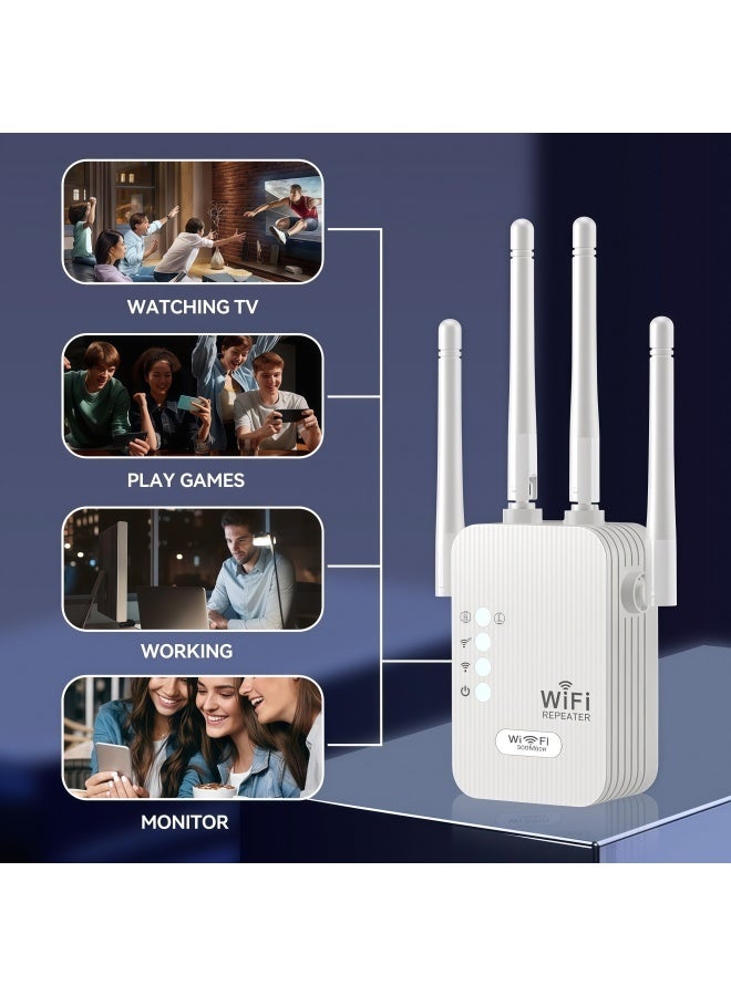 1200Mbps Wireless WiFi Range Extender, Wireless WiFi Booster,Wireless WiFi Repeater with 4 External Antennas, WiFi Signal Amplifier Dual Band 2.4G/5G - White - Image 5