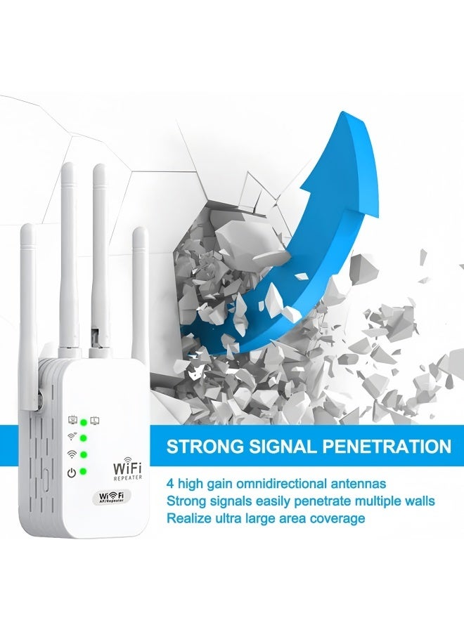 1200Mbps Wireless WiFi Range Extender, Wireless WiFi Booster,Wireless WiFi Repeater with 4 External Antennas, WiFi Signal Amplifier Dual Band 2.4G/5G - White - Image 3