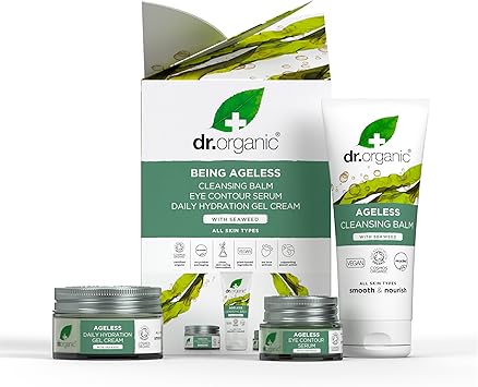 dr.organic Dr Organic Ageless Skincare Set with Organic Seaweed Cleansing Balm Face Cream Eye Serum Moisturising Fine Lines Wrinkles Gift Set Vegan CrueltyFree Paraben SLSFree Certified Organic - Image 1