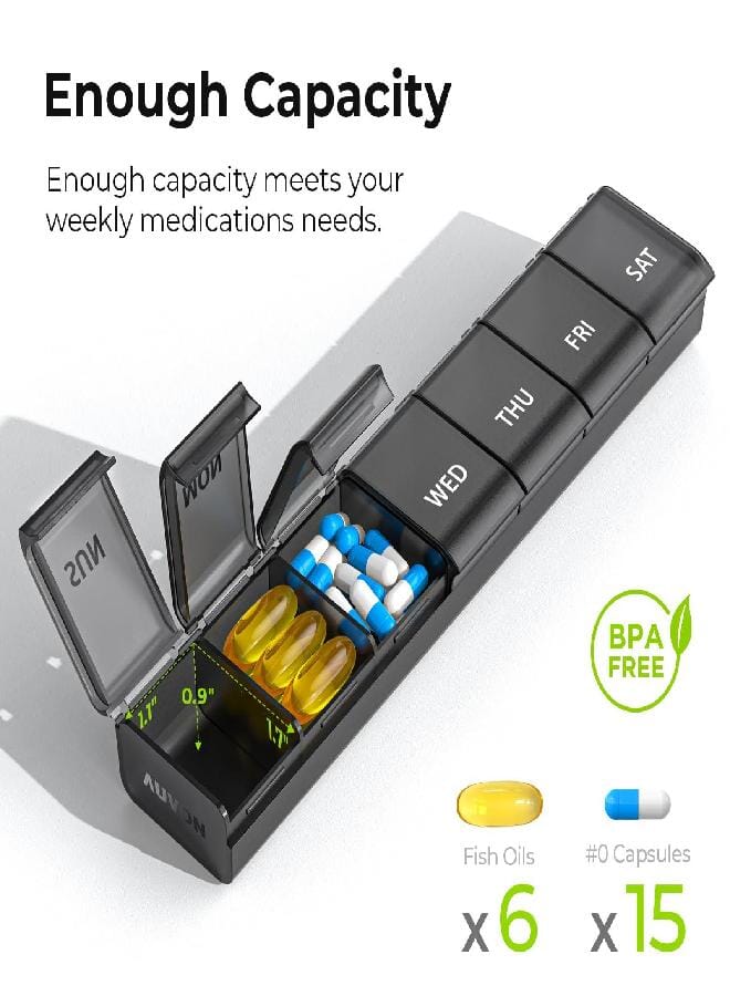 AUV0N AUVON Weekly Pill Organizer with Effortless Opening Design, Arthritis Friendly Pill Box, BPA-Free Pill Organizer 7 Day, Cute & Portable Pill Case for Vitamins, Supplements and Medications - Image 4