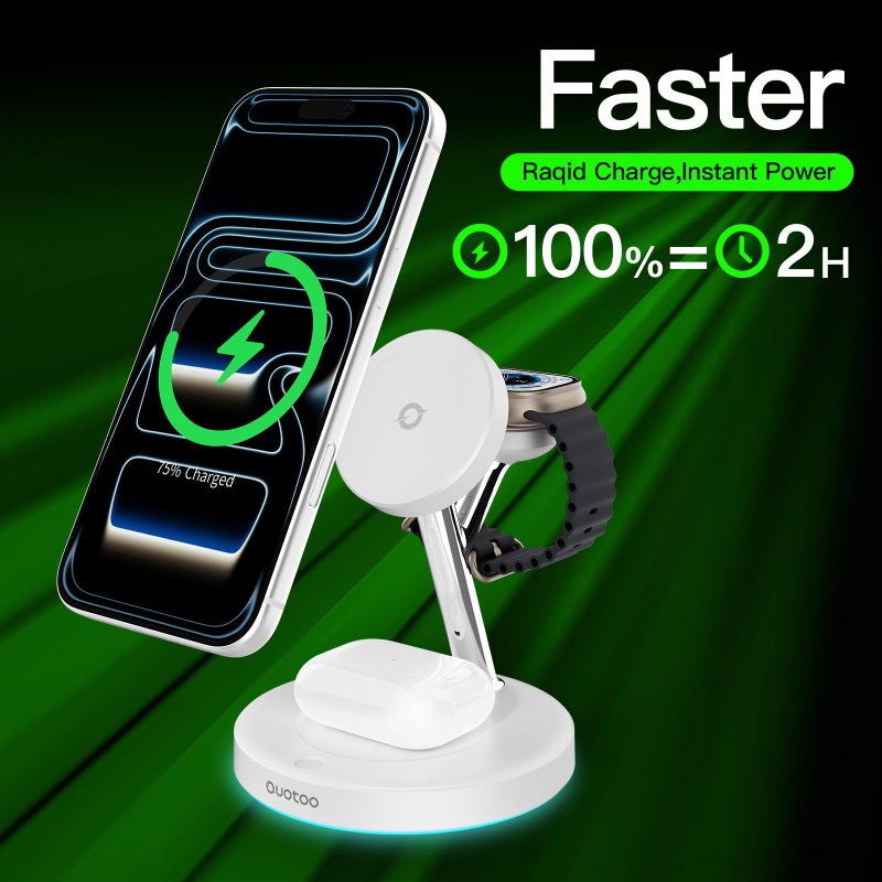 Ouotoo New 3 in 1 Charging Station for Apple Compatible with Magsafe Charger Stand for iPhone 17 16 15 14 13 12 Wireless Charging Station for AirPods Wireless Charger for iWatch Series - Image 2