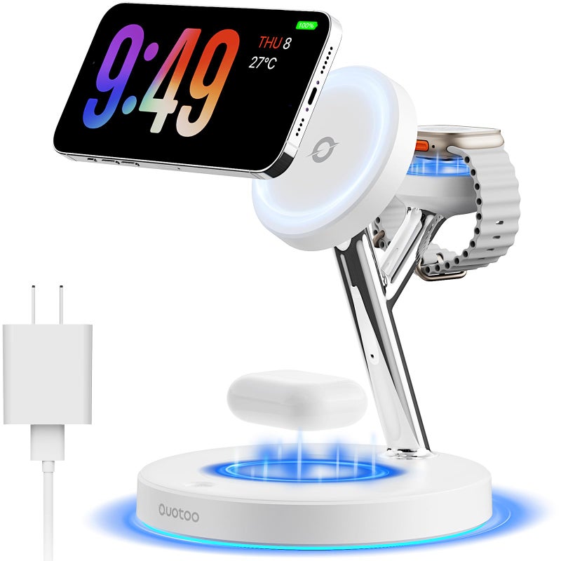 Ouotoo New 3 in 1 Charging Station for Apple Compatible with Magsafe Charger Stand for iPhone 17 16 15 14 13 12 Wireless Charging Station for AirPods Wireless Charger for iWatch Series - Image 1