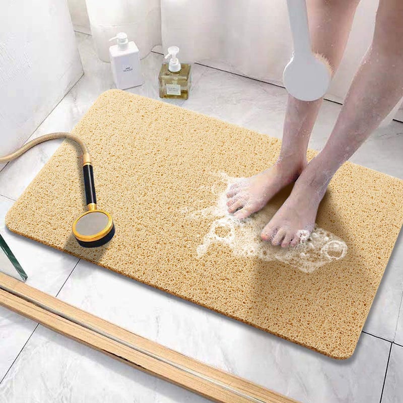 Asvin Soft Textured Bath Shower Tub Mat 47x16 Inch Phthalate Free Non Slip Comfort Bathtub Mats with Drain PVC Loofah Bathroom Mats for Wet Areas Quick Drying