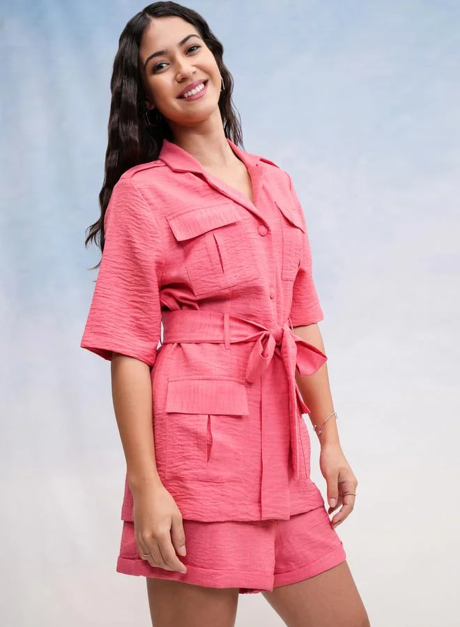 Vishudh Pocket Detail Textured Shirt & Shorts Co-Ords by Styli