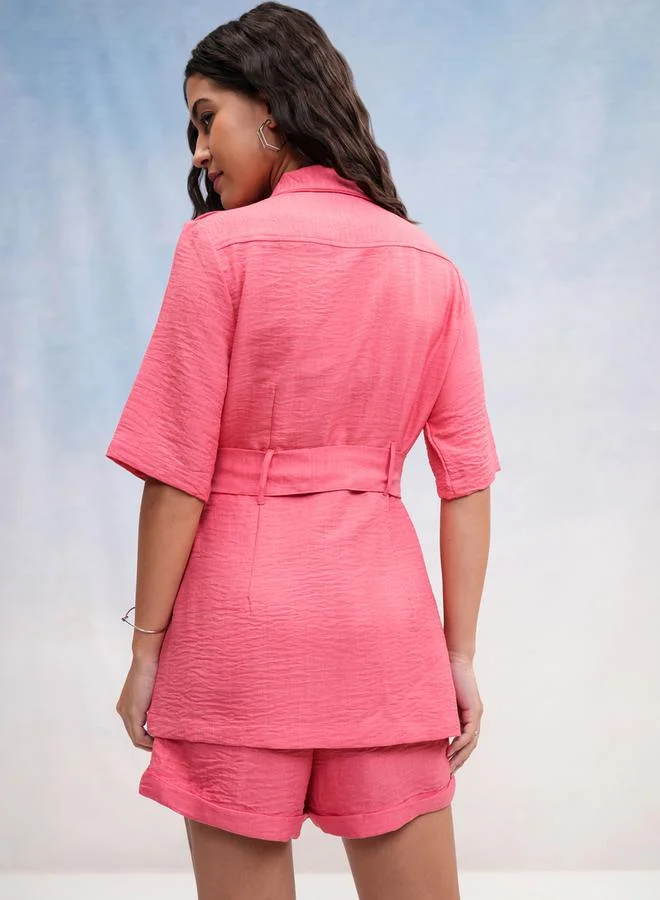 Vishudh Pocket Detail Textured Shirt & Shorts Co-Ords by Styli