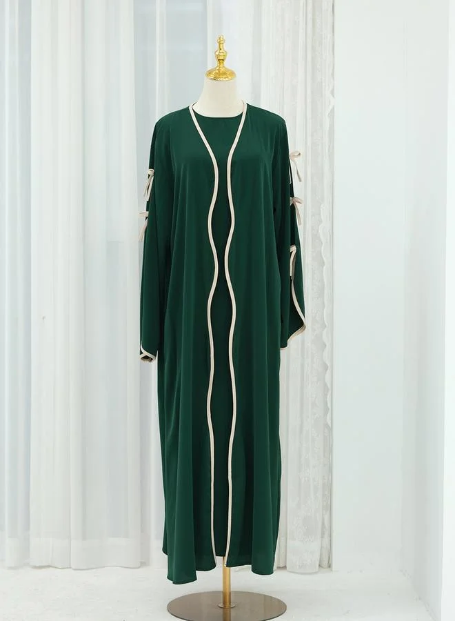 Take Two Take Two Bow Detail Open Front Abaya with Belt Set