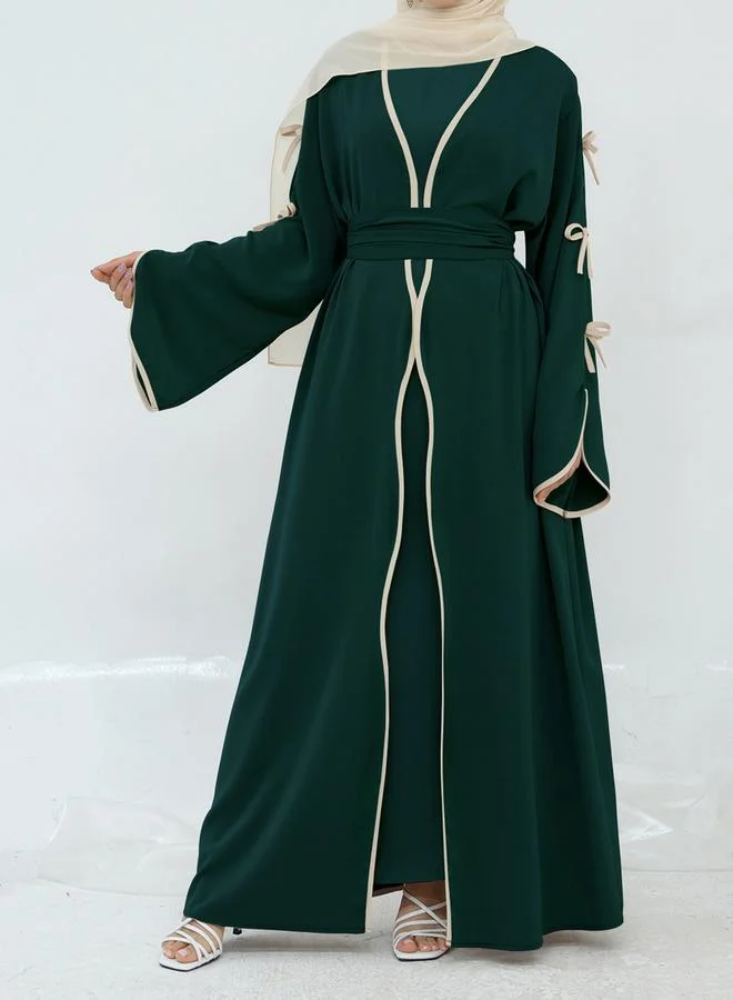 Take Two Take Two Bow Detail Open Front Abaya with Belt Set
