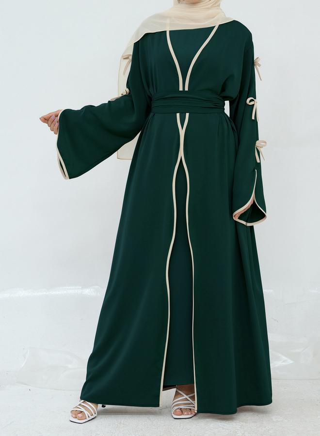 Take Two Bow Detail Open Front Abaya with Belt Set - Image 1
