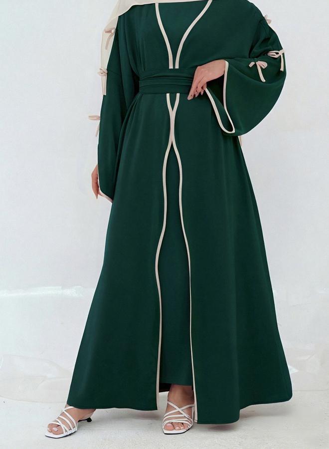 Take Two Bow Detail Open Front Abaya with Belt Set - Image 5