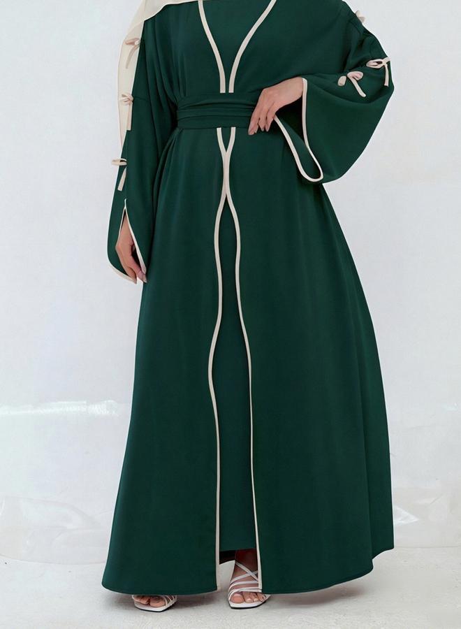 Take Two Bow Detail Open Front Abaya with Belt Set - Image 3
