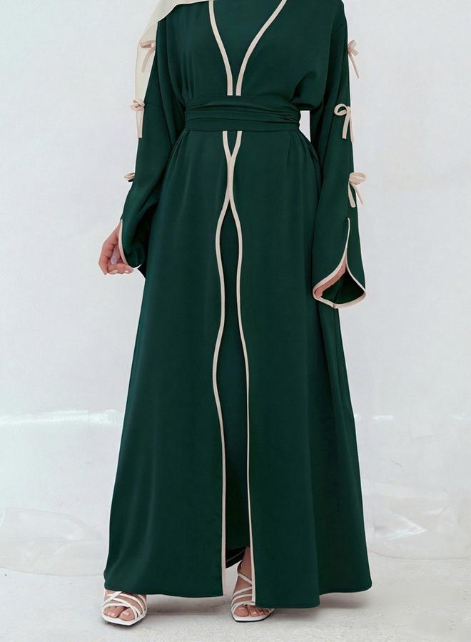 Take Two Bow Detail Open Front Abaya with Belt Set - Image 4