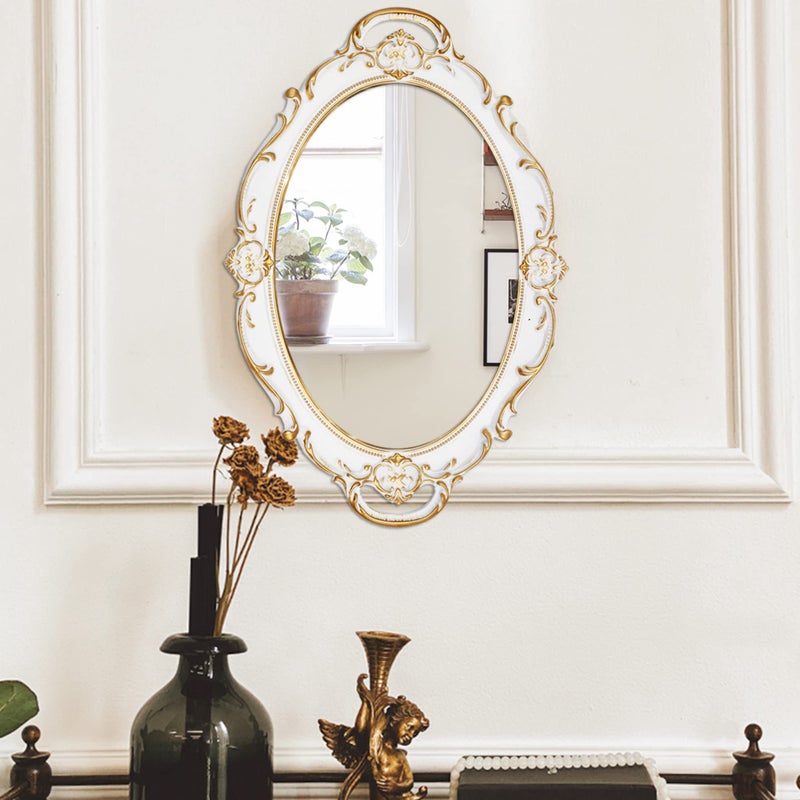 Eaoundm 14.5 x 10 inchs Oval Antique Decorative Wall Mirror Vintage Hanging Mirror (White 2 Pcs) - Image 2