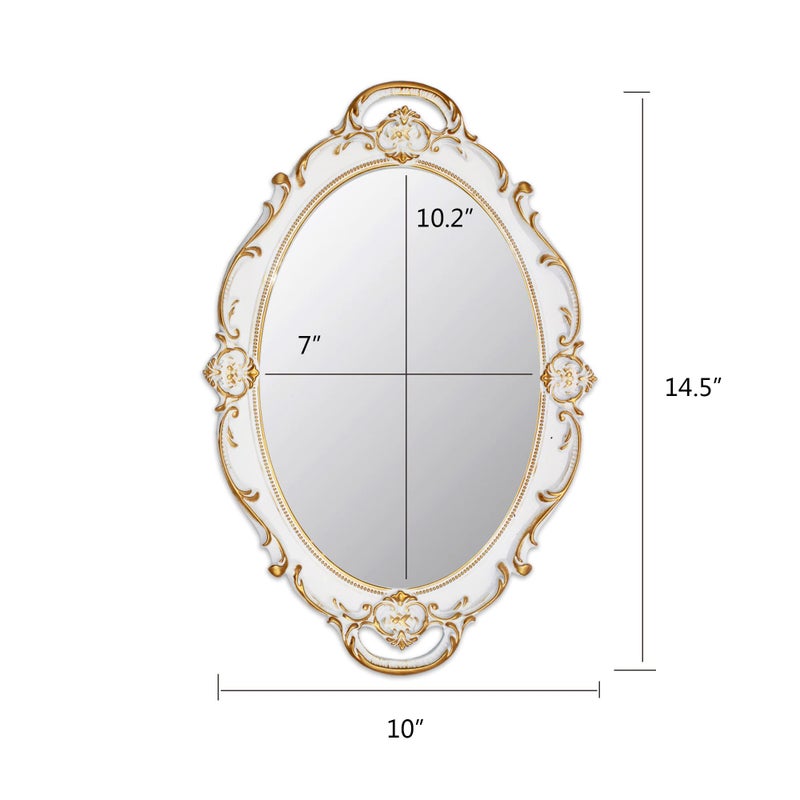 Eaoundm 14.5 x 10 inchs Oval Antique Decorative Wall Mirror Vintage Hanging Mirror (White 2 Pcs) - Image 5
