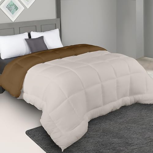 bien LIVING Plush Reversible Microfiber Comforter Single Bed | 220 GSM Wadding |110 GSM Peached Extra Soft Microfiber Fabric,All Weather Comforter Single Bed (60 X 90 Inches) Tapenade + Egg Nog - Image 1
