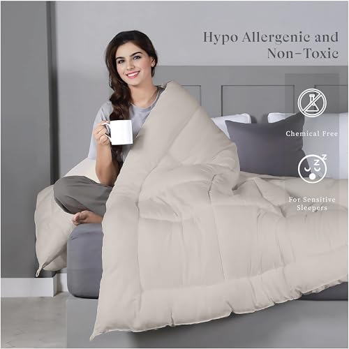 bien LIVING Plush Reversible Microfiber Comforter Single Bed | 220 GSM Wadding |110 GSM Peached Extra Soft Microfiber Fabric,All Weather Comforter Single Bed (60 X 90 Inches) Tapenade + Egg Nog - Image 2