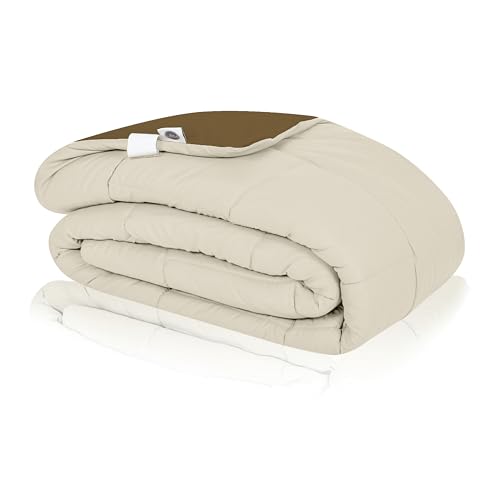 bien LIVING Plush Reversible Microfiber Comforter Single Bed | 220 GSM Wadding |110 GSM Peached Extra Soft Microfiber Fabric,All Weather Comforter Single Bed (60 X 90 Inches) Tapenade + Egg Nog - Image 3