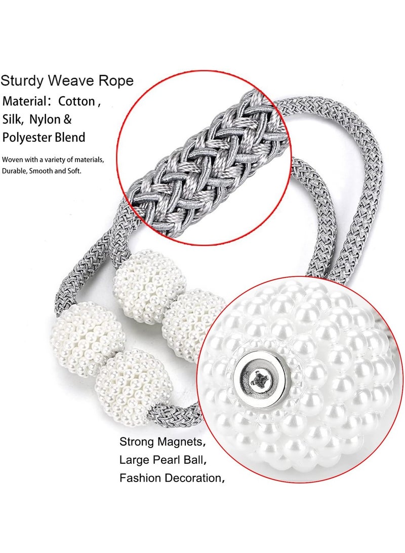 PYC 2-piece Magnetic Curtain Tiebacks Convenient Drape Tie Backs,Pearl Decorative Rope Holdback Holder for Small, Thin or Sheer Window Drapries (Gray)…  - Image 2