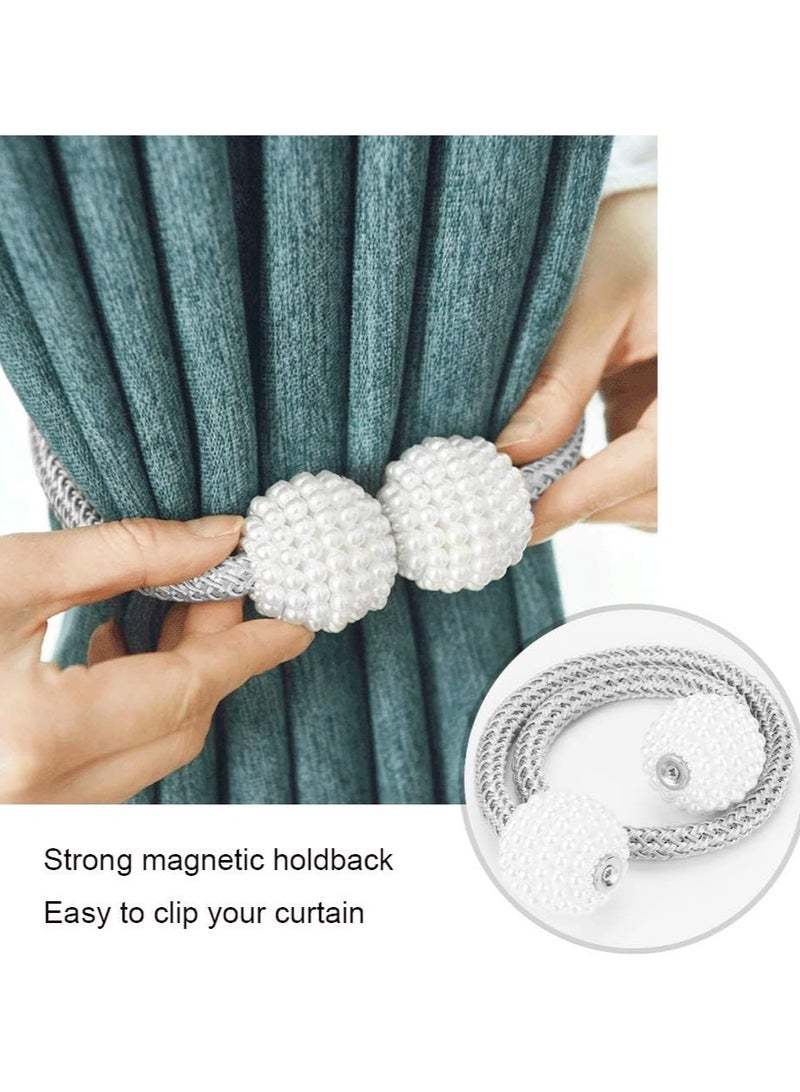 PYC 2-piece Magnetic Curtain Tiebacks Convenient Drape Tie Backs,Pearl Decorative Rope Holdback Holder for Small, Thin or Sheer Window Drapries (Gray)…  - Image 5