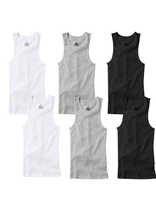 TZ Promise 3-6 Pack Men's Tank Top Undershirt 100% Cotton Plain Ribbed Workout A-Shirts, 6-pack Mixed, M - Image 2