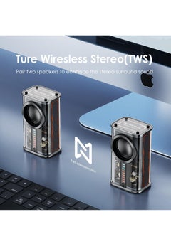 Y&D Portable Bluetooth Speaker with Lights, Transparent Wireless Mini TWS, HD Sound, Bass, and Colorful Lights for Office, Home, Shower, Room, Bike, Car, Black  - Image 4