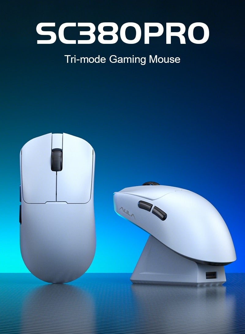 AULA ماوس الألعاب اللاسلكي SC380 Pro ثلاثي الوضع – ماوس esports خفيف الوزن 55 جرام مع مستشعر 3311، سلكي / 2.4 جيجاهرتز / بلوتوث، بطارية 500 مللي أمبير، إضاءة RGB وقاعدة شحن للكمبيوتر الشخصي واللابتوب - Image 3